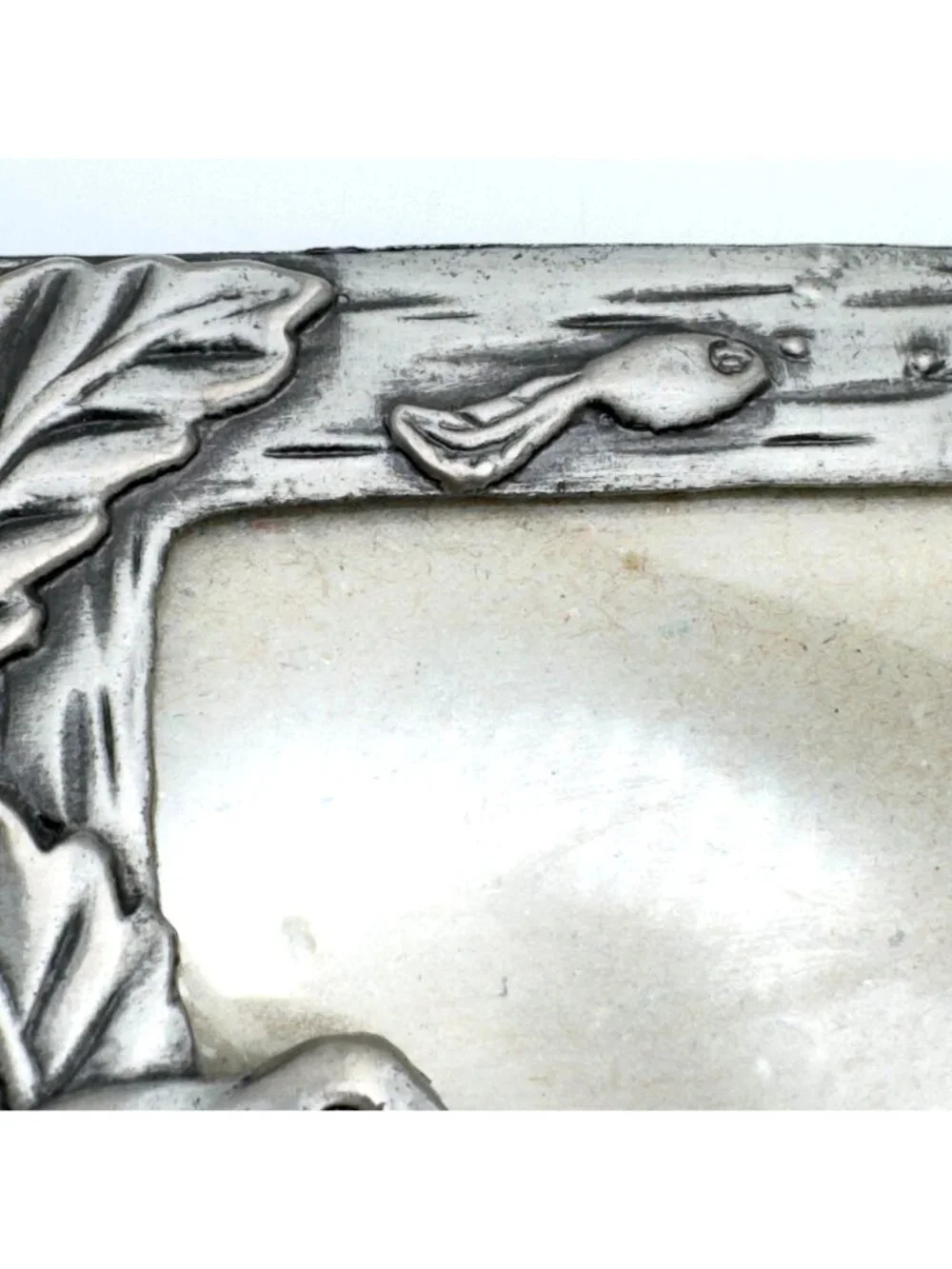 Frog Sunflower Pewter Picture Frame Vintage 3.5